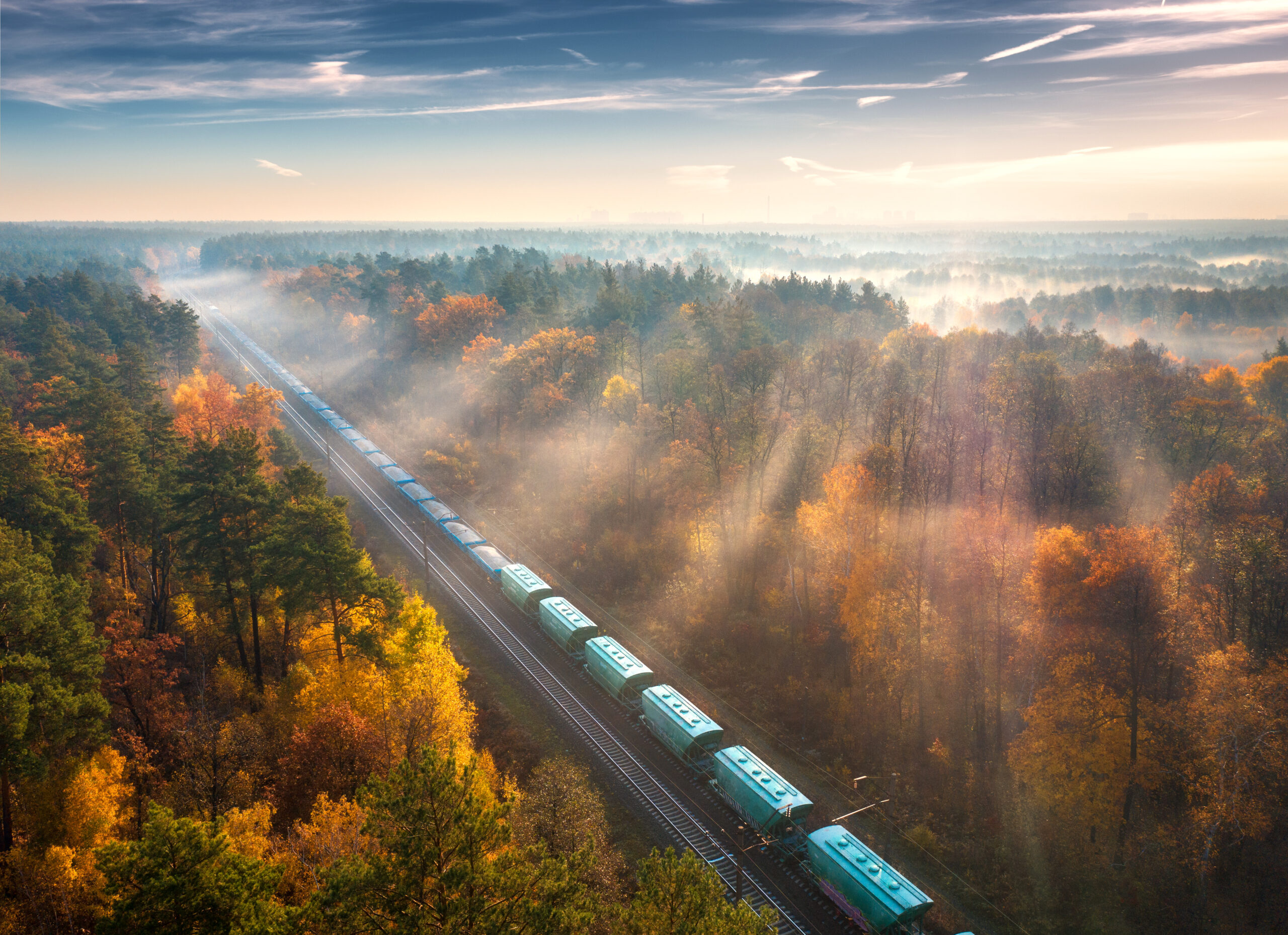 Train on railroad in the mountains 