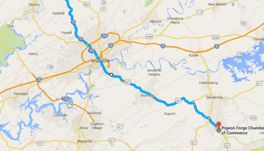 Alternate route to Pigeon Forge from the North