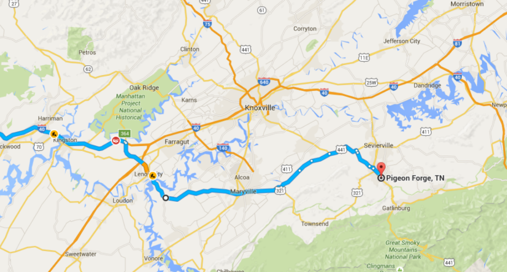 alternate route to pigeon forge from nashville