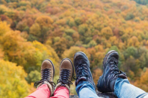 couple in autumn nature boots pigeon forge